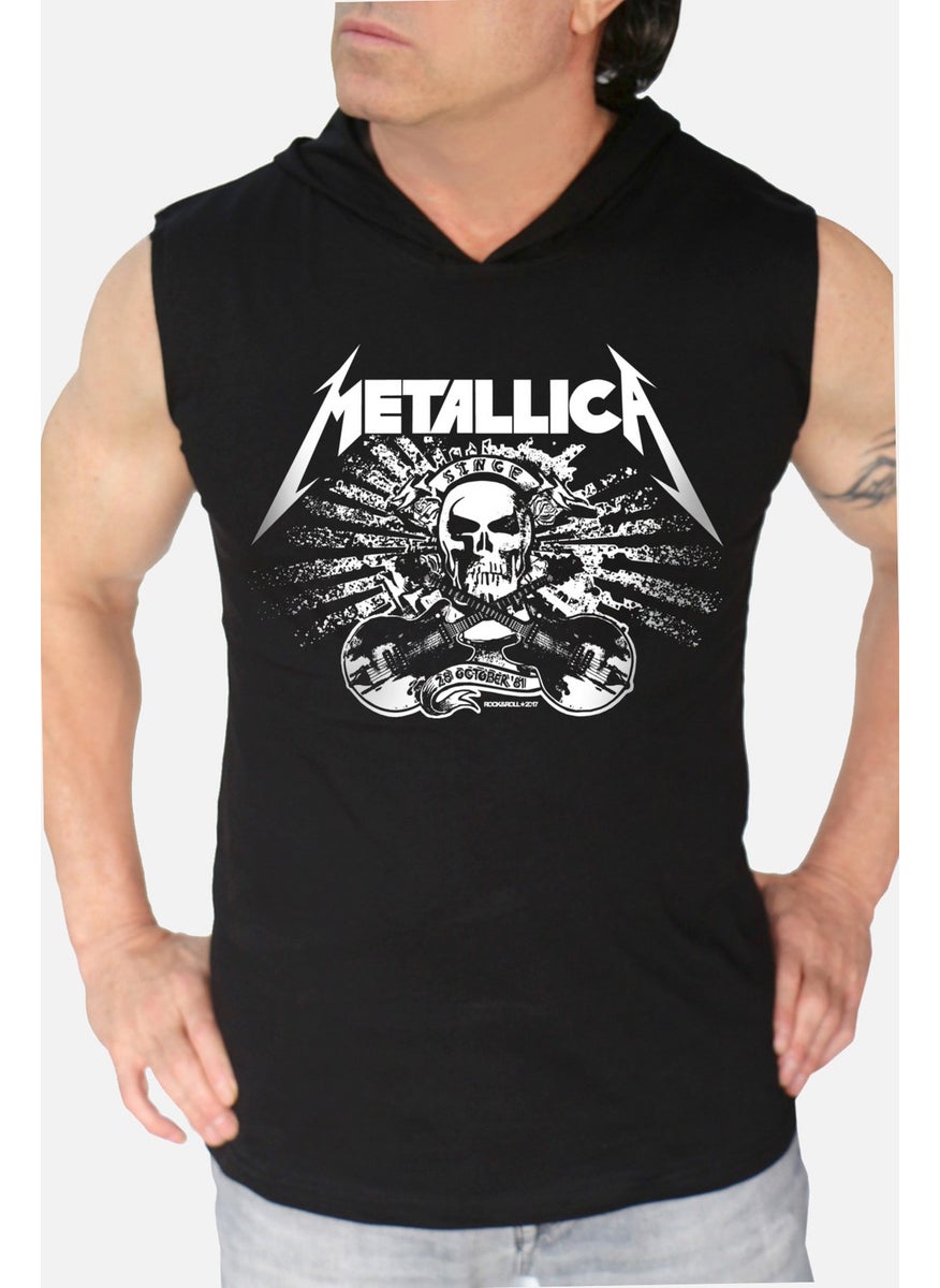 Rock&Roll Metallica Skull Black Hooded Sleeveless T-Shirt  - Image 1