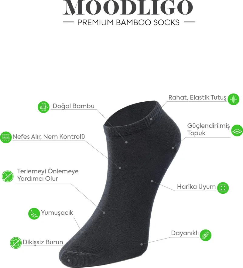 Moodligo Men's 6-Piece Premium Bamboo Booties Socks - 2 Smoked, 2 Gray, 2 White - Boxed