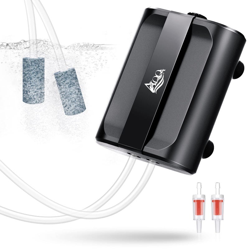 AQQA Aquarium Air Pump,3.5W 5W Dual Outlet Oxygen Pump with 2 Air Stone,Adjustable Air Valve Quiet Bubbler Pump,Up to 160 Gallon Fish Tank (3.5w) - Image 1