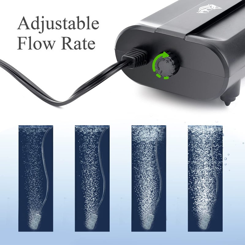AQQA Aquarium Air Pump,3.5W 5W Dual Outlet Oxygen Pump with 2 Air Stone,Adjustable Air Valve Quiet Bubbler Pump,Up to 160 Gallon Fish Tank (3.5w) - Image 3
