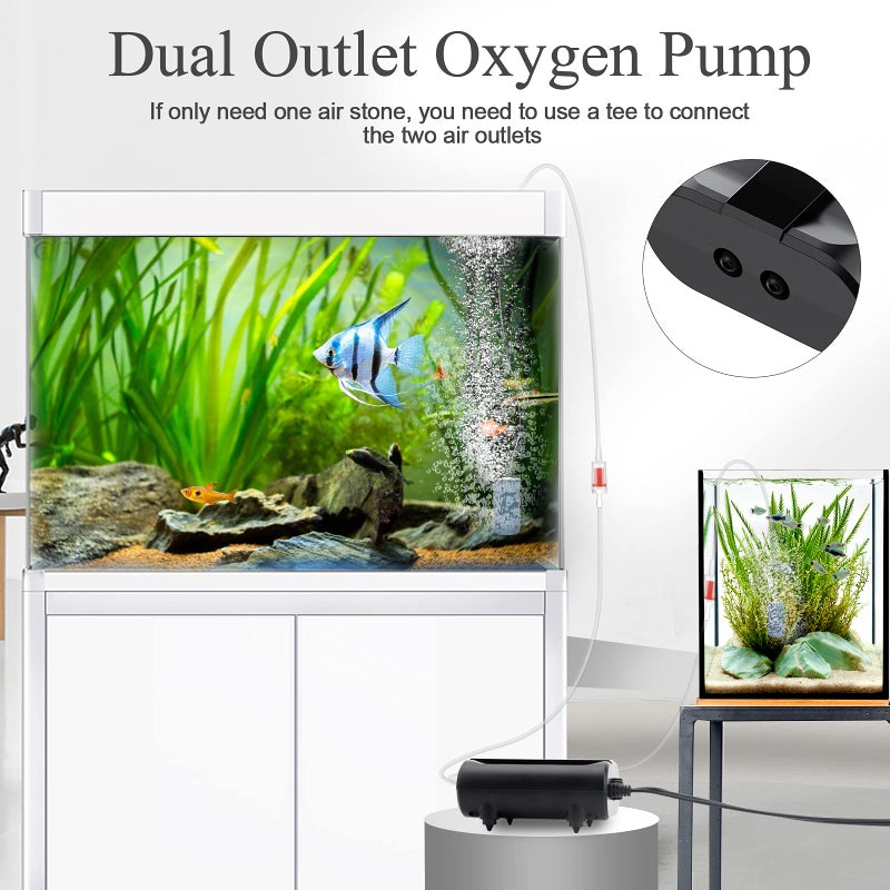 AQQA Aquarium Air Pump,3.5W 5W Dual Outlet Oxygen Pump with 2 Air Stone,Adjustable Air Valve Quiet Bubbler Pump,Up to 160 Gallon Fish Tank (3.5w) - Image 2