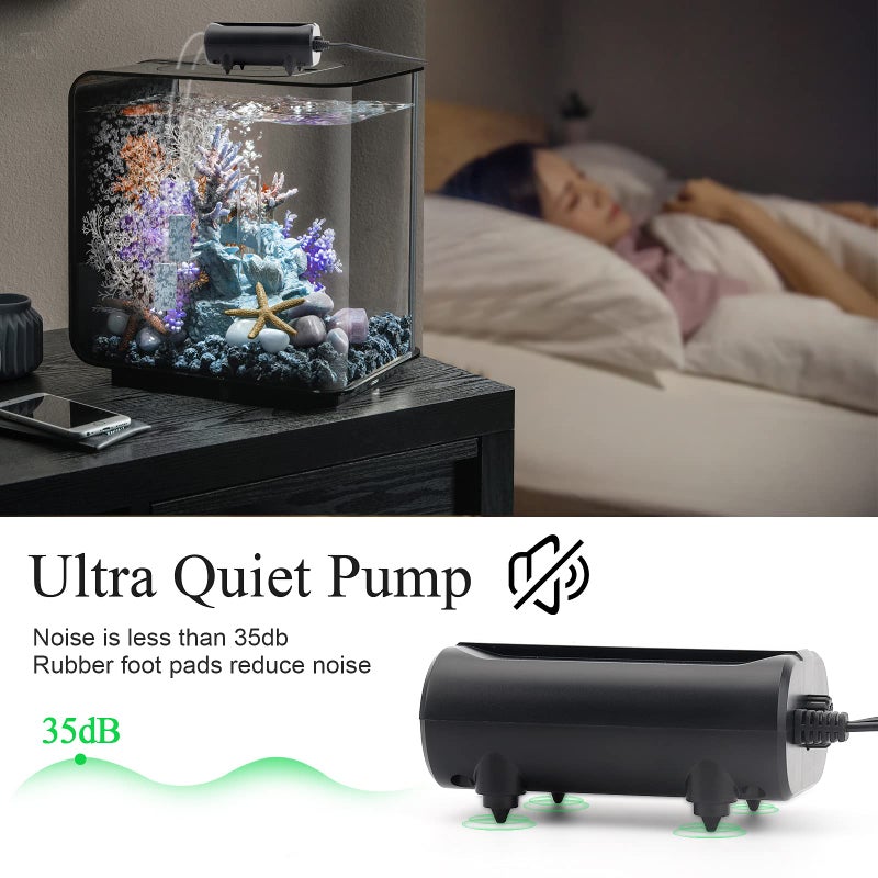 AQQA Aquarium Air Pump,3.5W 5W Dual Outlet Oxygen Pump with 2 Air Stone,Adjustable Air Valve Quiet Bubbler Pump,Up to 160 Gallon Fish Tank (3.5w) - Image 4