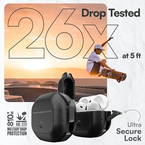 Keybudz for AirPods 4 Case with Lock - Fully Waterproof AirPods 4th Generation Case Cover - Keychain, Rugged Tough Protection, Hard Shell and Carabiner (Carbon Black) - Image 4