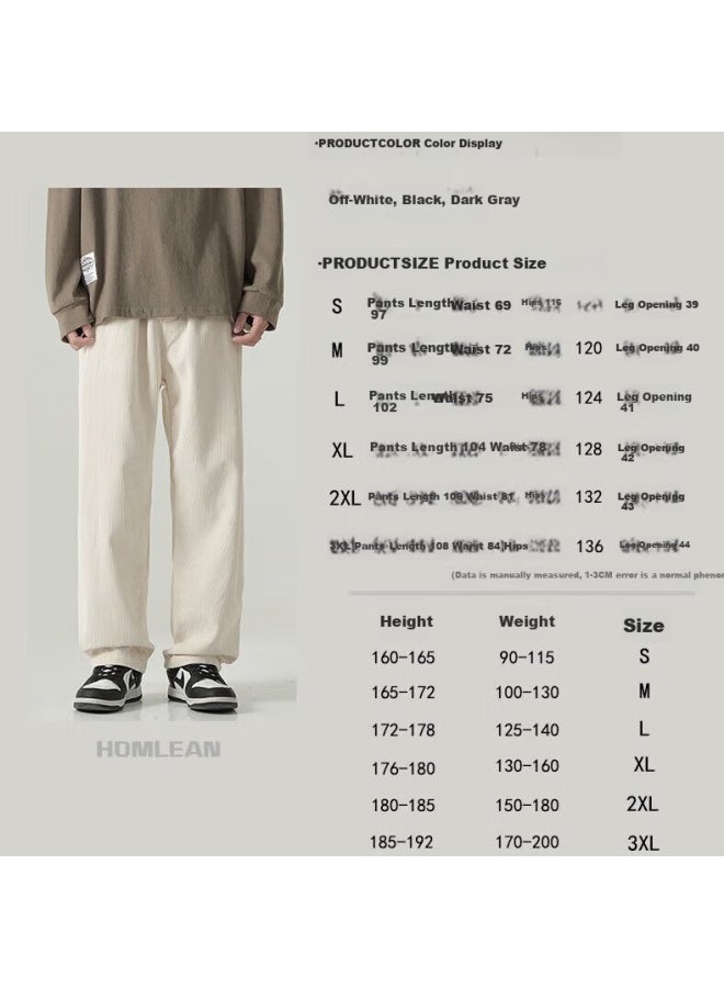 Homlean Literary Casual بنطلون رجالي ربيعي لون صلب قطيفة دافئ مستقيم فضفاض طويل 8302 أسود S - Image 5