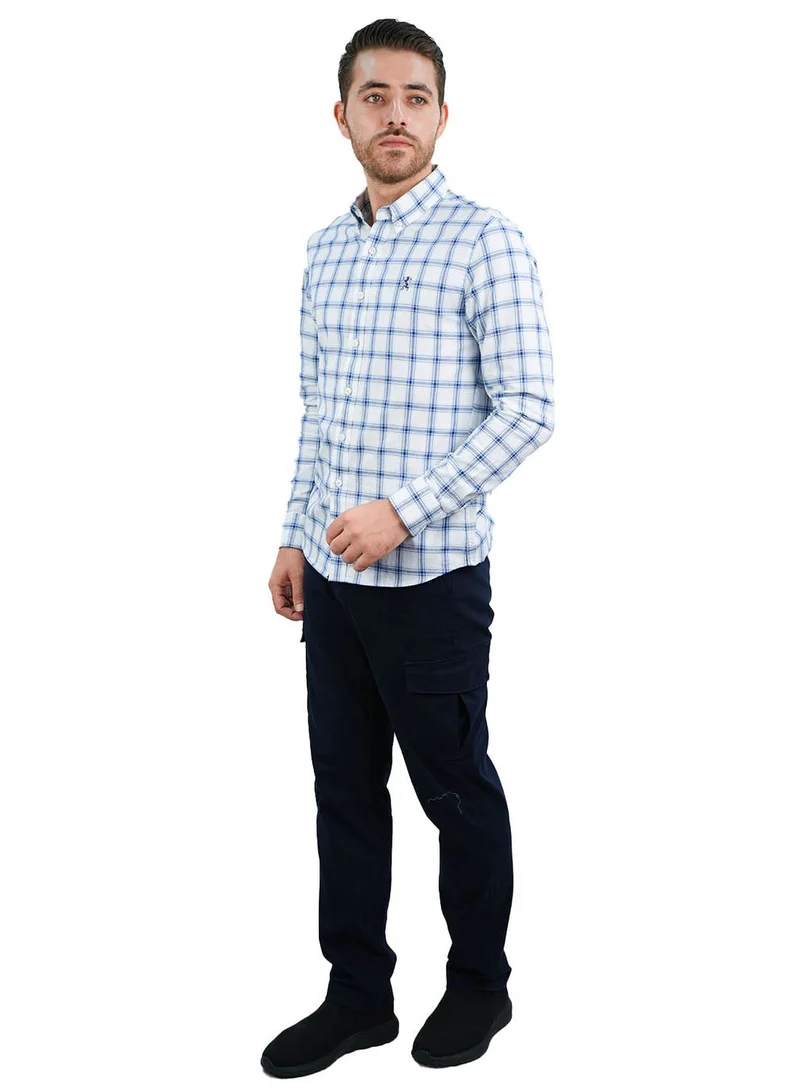 GIORDANO Men's Cotton Oxford Shirt - Small Lion Embroidery, Slim Fit, Full Button