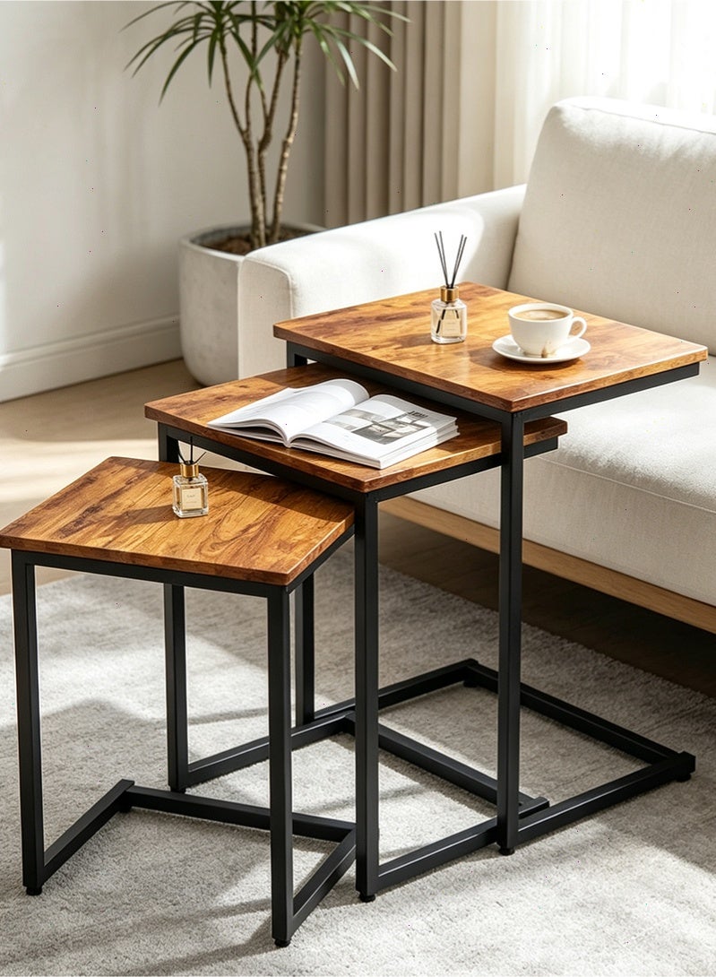 Yoawllty 3 Pieces Coffee Tables Set, Modern Stackable Side End Tables with Sturdy Steel Metal Legs, Black Compact Nested Accent Furniture for Living Room Home Decor - Image 1