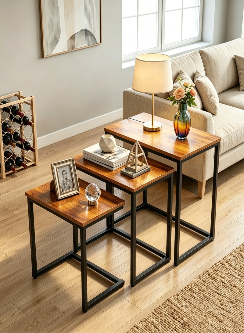 Yoawllty 3 Pieces Coffee Tables Set, Modern Stackable Side End Tables with Sturdy Steel Metal Legs, Black Compact Nested Accent Furniture for Living Room Home Decor - Image 5