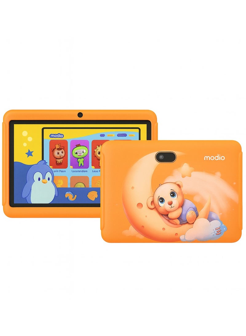 MODIO TAB Modio Kids Tab M5 – 7 Inch HD Display | 6GB RAM + 256GB ROM | Dual Camera | Android 13.0 | Cartoon Design (Orange – Bear on the Moon) - Image 1