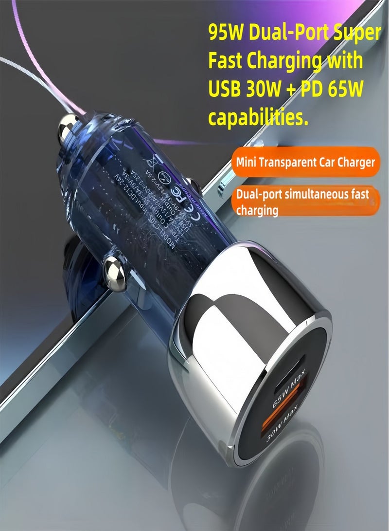 USB C Car Charger,45W USB C mobile charger adapter ,Dual-Port 65W USB C and 30W USB A Car Fast Charger ,Smart Overheat Protection Car Charger For Huawei,Xiaomi,iPad  - Image 2