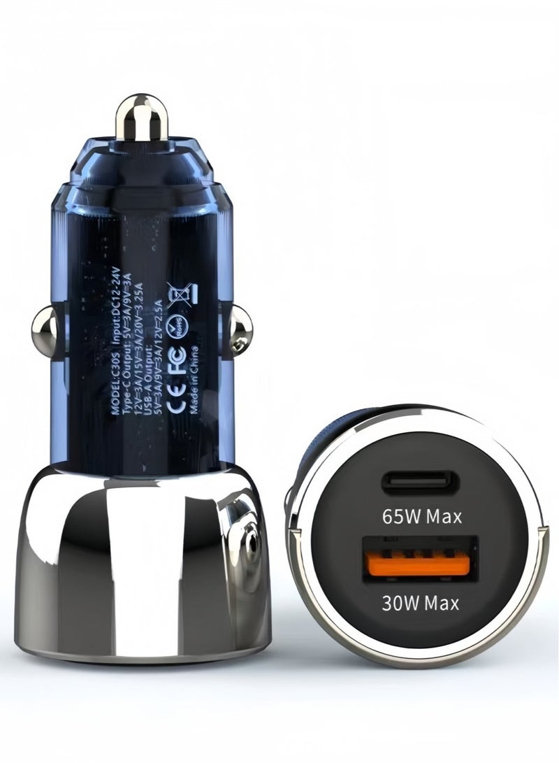 USB C Car Charger,45W USB C mobile charger adapter ,Dual-Port 65W USB C and 30W USB A Car Fast Charger ,Smart Overheat Protection Car Charger For Huawei,Xiaomi,iPad  - Image 1
