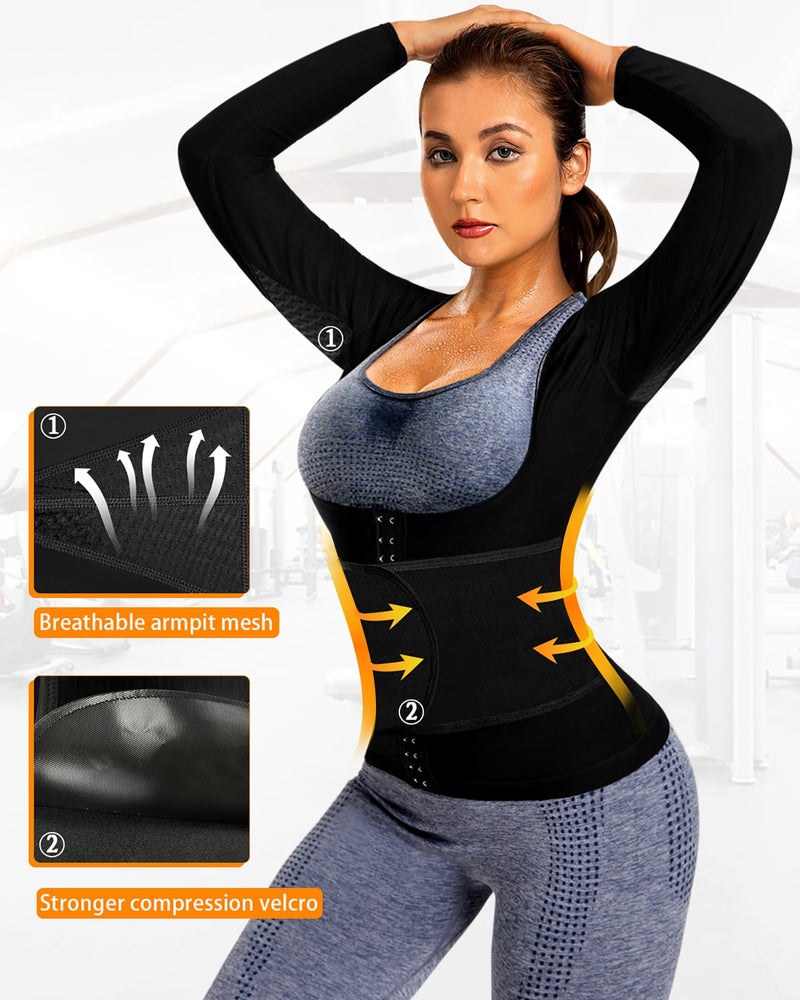 QZSH Sauna Suit for Women Slimming Shirt Sweat Vest Heat Trapping Tank Top Workout Body Shaperwear,Adjustable waist,Breathable Armpit,Double Non-slip Silicone(6016-01-L) - Image 3