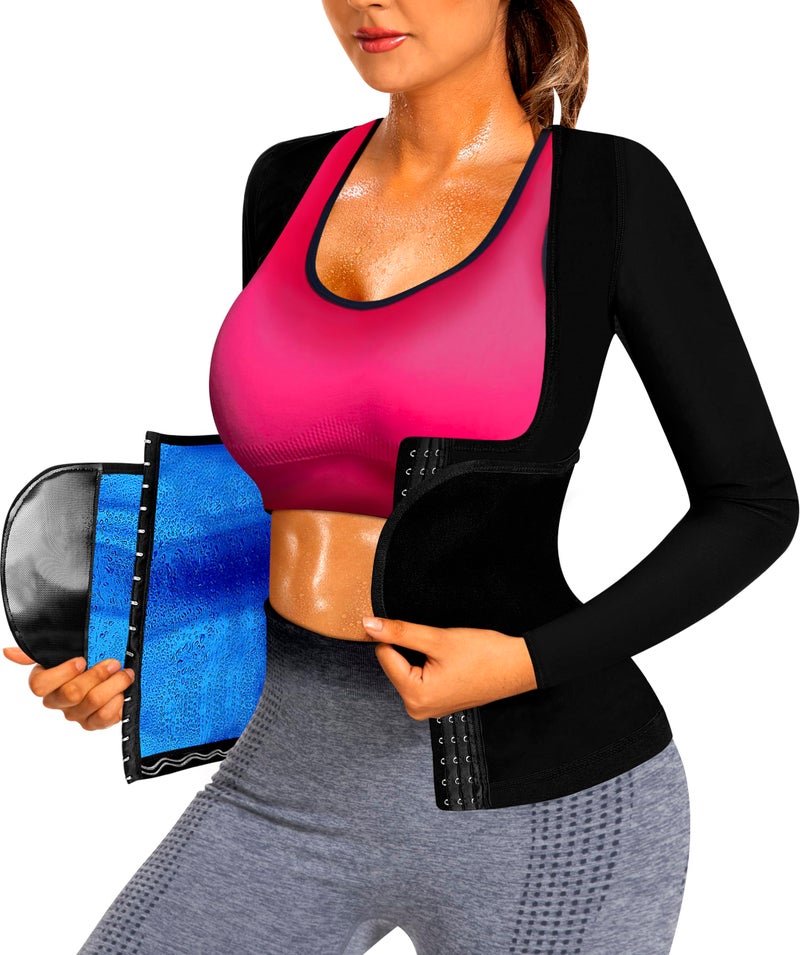 QZSH Sauna Suit for Women Slimming Shirt Sweat Vest Heat Trapping Tank Top Workout Body Shaperwear,Adjustable waist,Breathable Armpit,Double Non-slip Silicone(6016-01-L) - Image 1