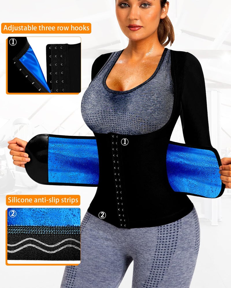 QZSH Sauna Suit for Women Slimming Shirt Sweat Vest Heat Trapping Tank Top Workout Body Shaperwear,Adjustable waist,Breathable Armpit,Double Non-slip Silicone(6016-01-L) - Image 4