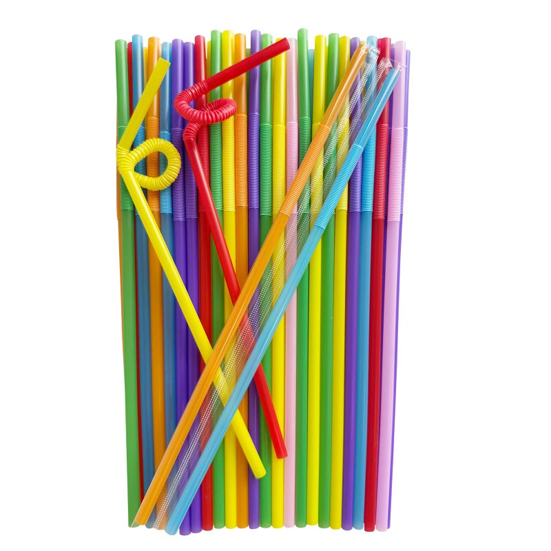 YAOSHENG Water cup Straw 10.23"" x 0.23""Solid Colors Flexible Drinking Straws  Independent packaging Plastic Disposable Bendy Straws (200  colour) - Image 1