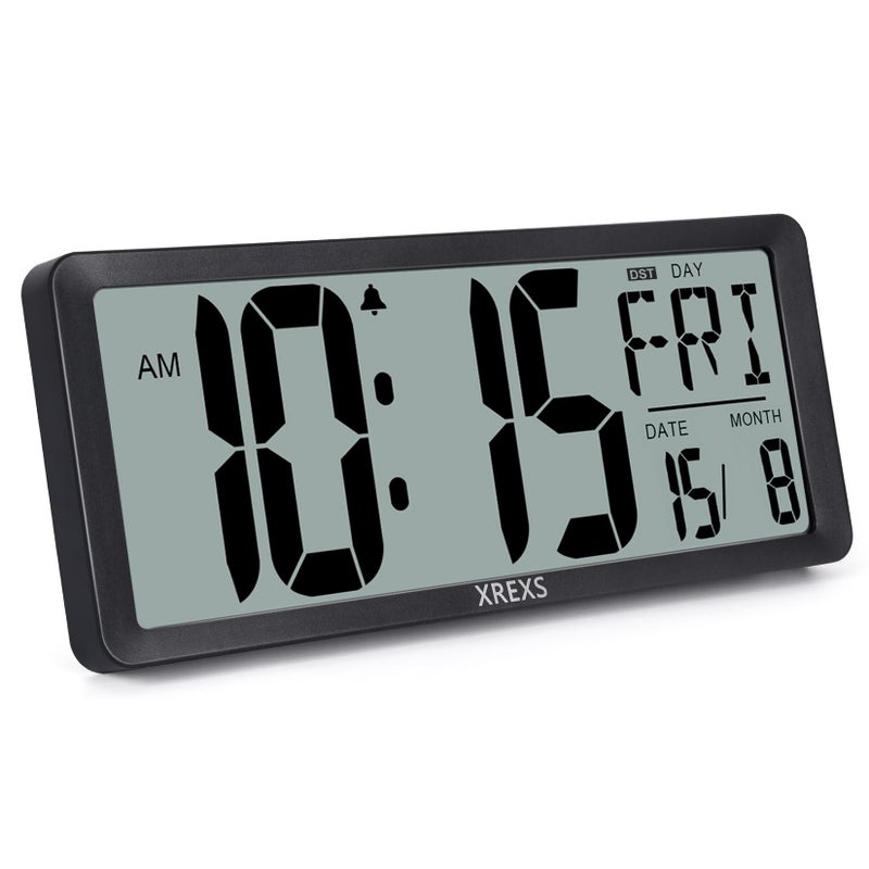 XREXS Large Digital Wall Clock 14 Inch Large LCD Display Wall Digital Clock with TimeCalendarTemperature Display for Bedroom Home Decor Batteries Included