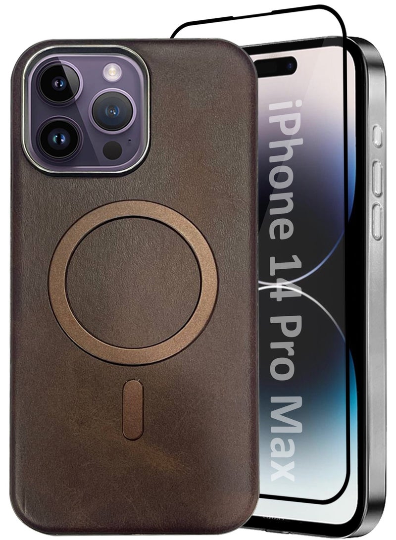 CATANES 2 Pack of PU Leather Case for Apple iPhone 14 Pro Max Compatible with Magsafe, Shockproof Drop Proof Protective Slim Case Brown - Image 1