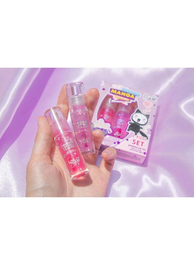RUDE Cosmetics Manga Collection Sparkle Lip Oil Set, Cute Lip Gloss for Women & Girls, Hydrating & Moisturizing Lipgloss for Smooth, Nourished Lips, Long Lasting Glossy, Watermelon & Mint - Image 3
