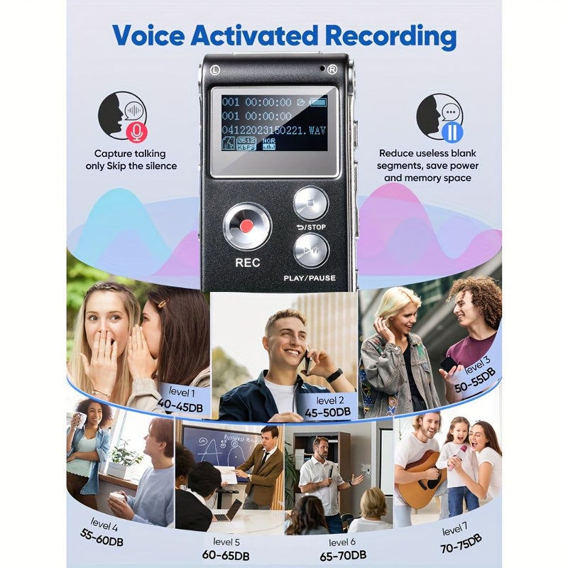 مسجل صغير يعمل بالصوت، لون أرجواني، سعة 8 جيجابايت، شاشة، تشغيل خارجي MP3، بطارية طويلة الأمد - Image 1