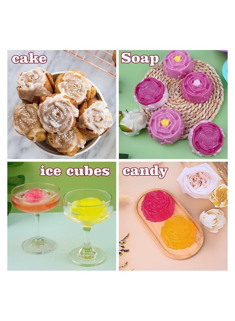 SOLARAE 2 Pcs Silicone Rose Mold Large Rose Flower Soap Mold Flower Shape Fondant Ice Cube Trays Food Grade Silicone and BPA Free Perfect for Soap Mousse Jelly Chocolate Dishwasher Safe - Image 2