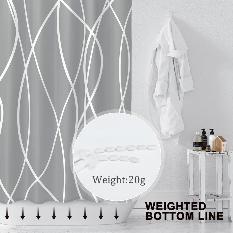 Punkray Dark Grey Shower Curtain for Bathroom with Hooks Shower Curtain Set, White Stripe Bath Curtains Decorative Shower Curtains Water Repellent Washable, 72 x 72 - Image 3
