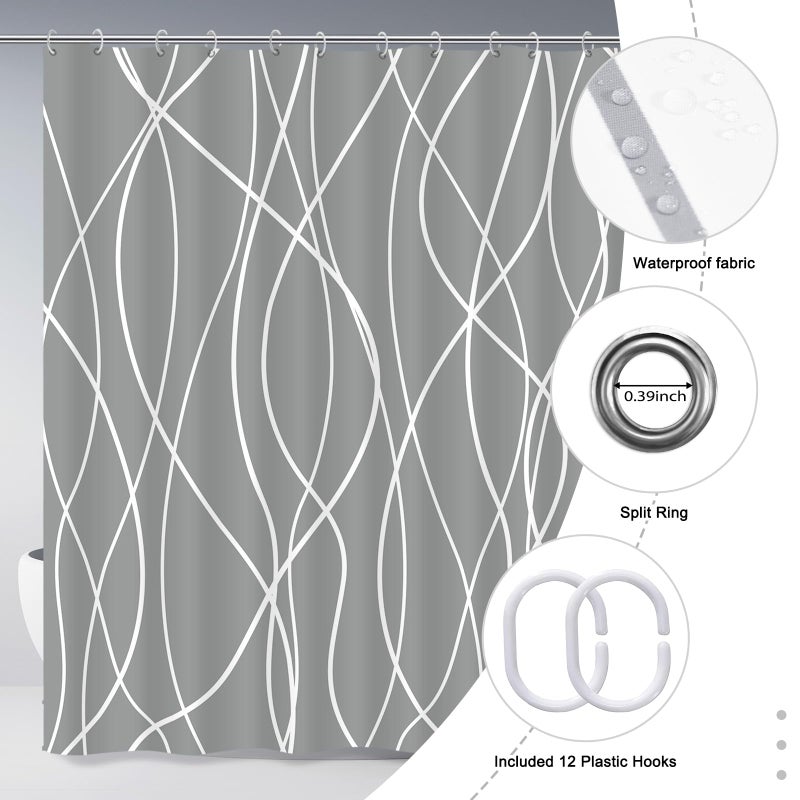 Punkray Dark Grey Shower Curtain for Bathroom with Hooks Shower Curtain Set, White Stripe Bath Curtains Decorative Shower Curtains Water Repellent Washable, 72 x 72 - Image 5