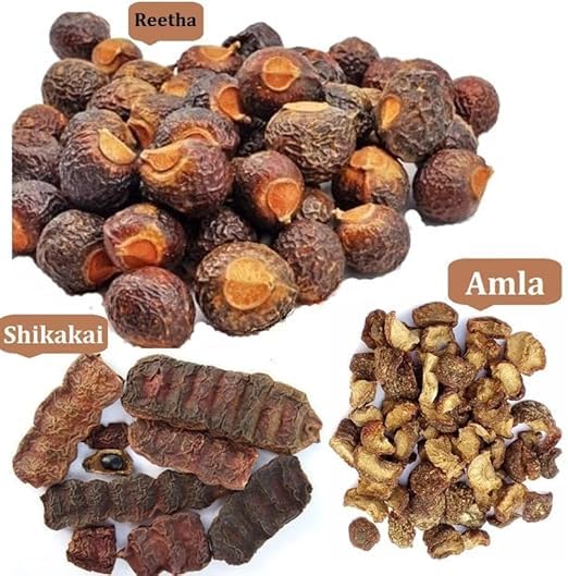 Bague Natural Organic Whole Dried Amla Reetha Shikakai Raw Form Combo Pack Chemical Free Soapnuts aritha nuts Acacia Concinna ground reeta shikakai amla Each 200 grams - Image 2