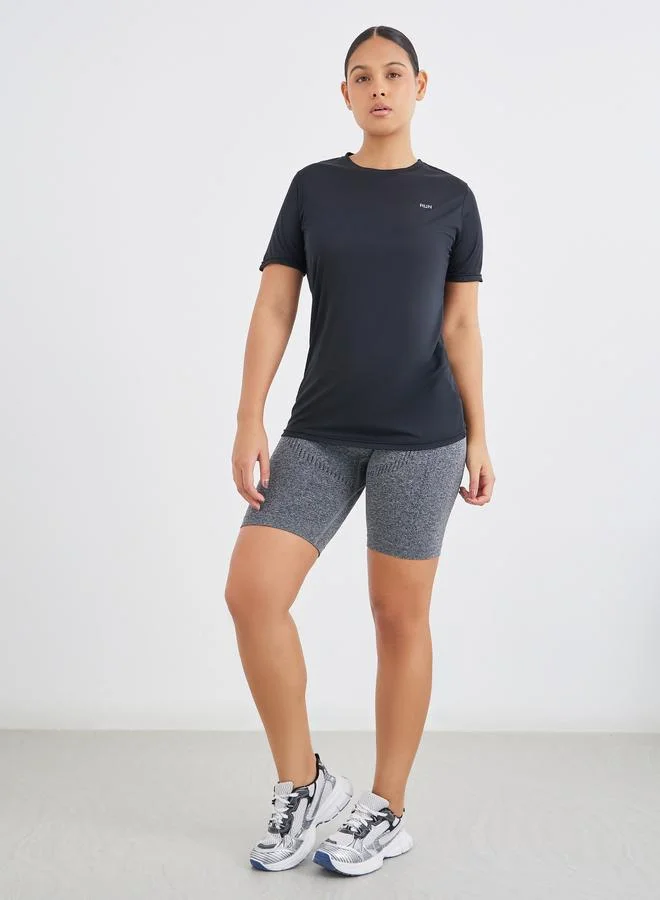 Styli Active Reflective Text Basic Short Sleeves Top