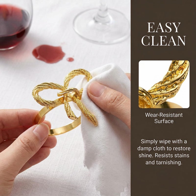 6Pcs Bow Napkin Rings Vintage Gold Ring Holders for Table Setting Elegant Cloth Napkins with Unique Design Ideal for Wedding Dinner Party and Holiday Decorations - Image 2