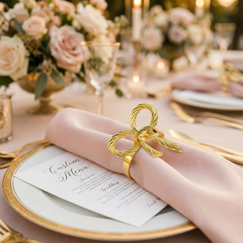 6Pcs Bow Napkin Rings Vintage Gold Ring Holders for Table Setting Elegant Cloth Napkins with Unique Design Ideal for Wedding Dinner Party and Holiday Decorations - Image 5