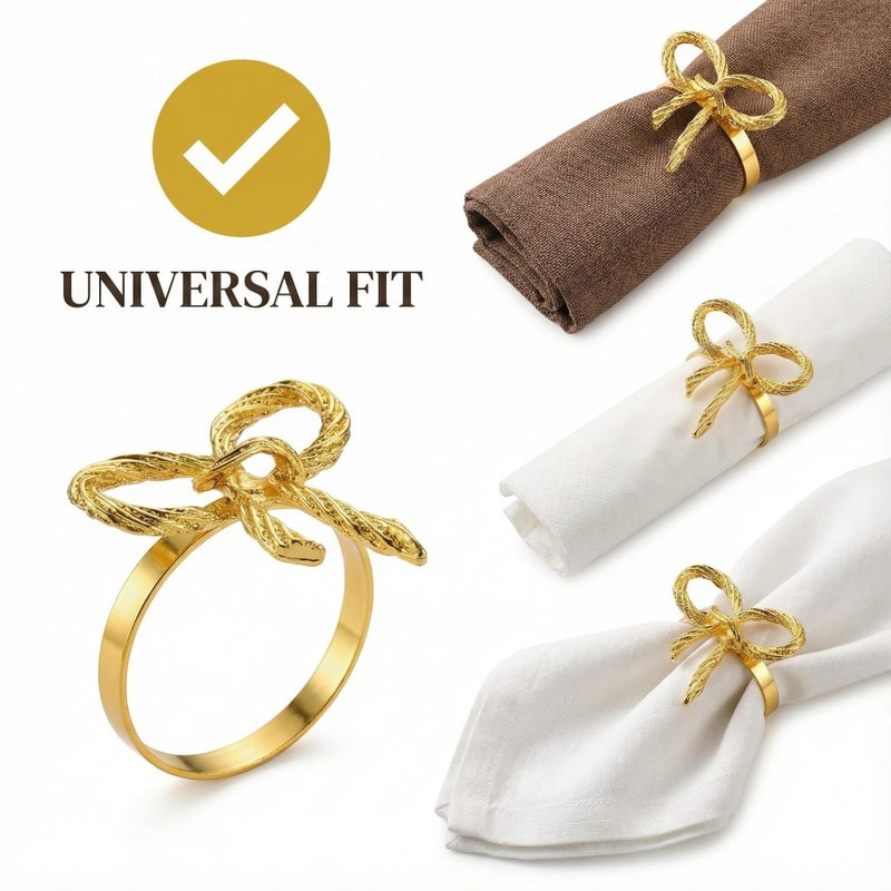 6Pcs Bow Napkin Rings Vintage Gold Ring Holders for Table Setting Elegant Cloth Napkins with Unique Design Ideal for Wedding Dinner Party and Holiday Decorations - Image 4