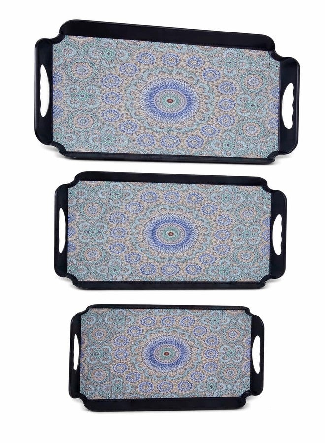 SALEPUSH Melamine Dinner Plate 3 Compartments Rectangular | Non-Breakable Meal Plate with 3 Sections | Partitioned Melamine 24×21 cm (Tray Set of 3) - Image 1