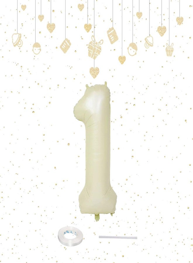 Netnology 40 Inch Beige Number 1 Balloon for 1st Birthday Decoration,Large Cream White Foil Number Balloons Sign for Boys Girls First Birthday Decorations Anniversary Party Supplies - Image 1