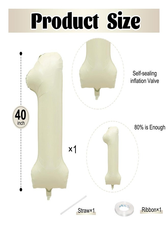 Netnology 40 Inch Beige Number 1 Balloon for 1st Birthday Decoration,Large Cream White Foil Number Balloons Sign for Boys Girls First Birthday Decorations Anniversary Party Supplies - Image 2
