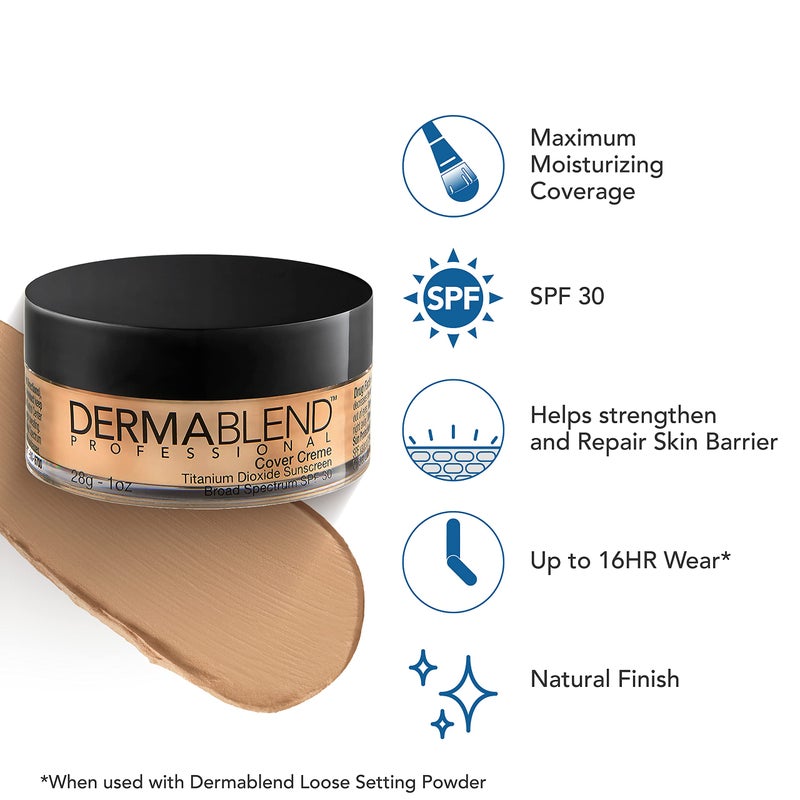 Dermablend Cover Creme High Coverage Foundation with SPF 30, 30W Yellow Beige, 1 Oz. - Image 3