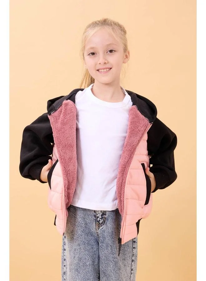 Perendi Girl's Plush Lined Hooded Quilted College Jacket – Yavruağzı.
