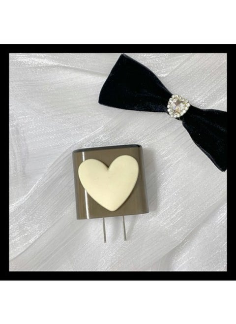 Black Love 20W For Apple Data Cable Protective Cover Suitable For Iphone14promax Fast Charge 20W Charger Head-Color:Beige Heart-shaped Single Shell Head-Applicable Model:18W/20W Universal