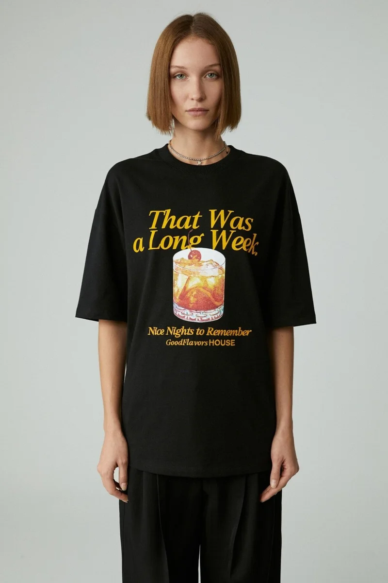 جريميلانج Mercedıtas Women's Regular Printed Round Neck Black T-Shirt