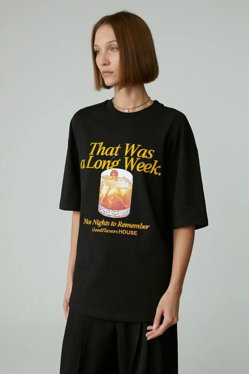 جريميلانج Mercedıtas Women's Regular Printed Round Neck Black T-Shirt