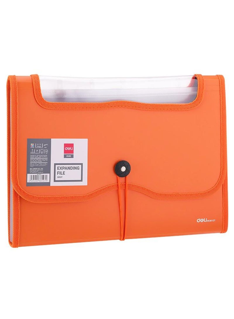 Deli A4 Size Expanding File With Transparent Window Orange  - Image 1