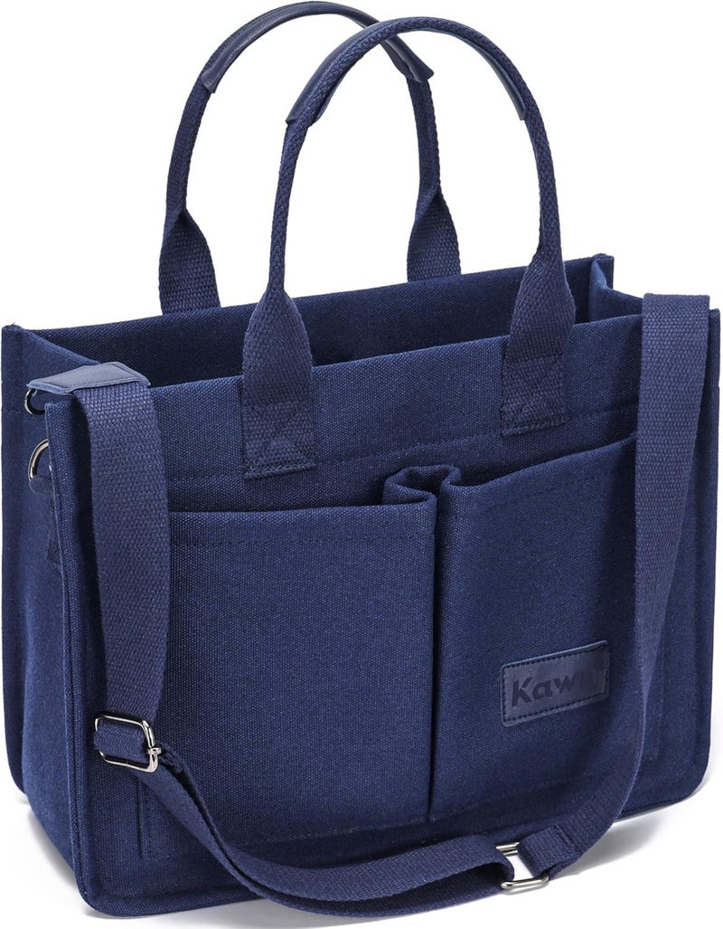 Kawn ® Large Canvas Tote Bag for Women hobo Shoulder Bag with Zipper Multi-Pocket Satchel bag Crossbody Bag with Detachable Strap Everything Everyday Handbags for Office, College and Travel - Image 1