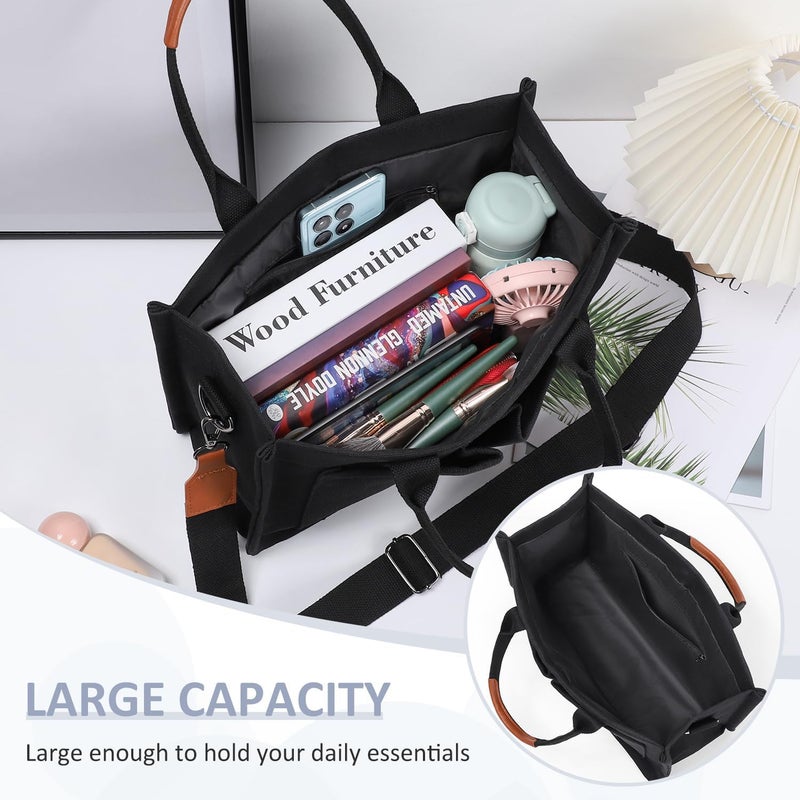 Kawn ® Large Canvas Tote Bag for Women hobo Shoulder Bag with Zipper Multi-Pocket Satchel bag Crossbody Bag with Detachable Strap Everything Everyday Handbags for Office, College and Travel - Image 3