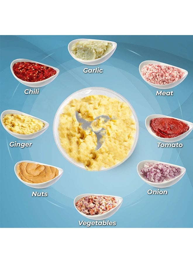 JS 250ML Electric Food Processor Portable Meat Blender Onion Chopper Garlic Mincer Vegetable Cutter with 3 Steel,Easy to Clean,for Kitchen Restaurant Picnic (Blue) - Image 3