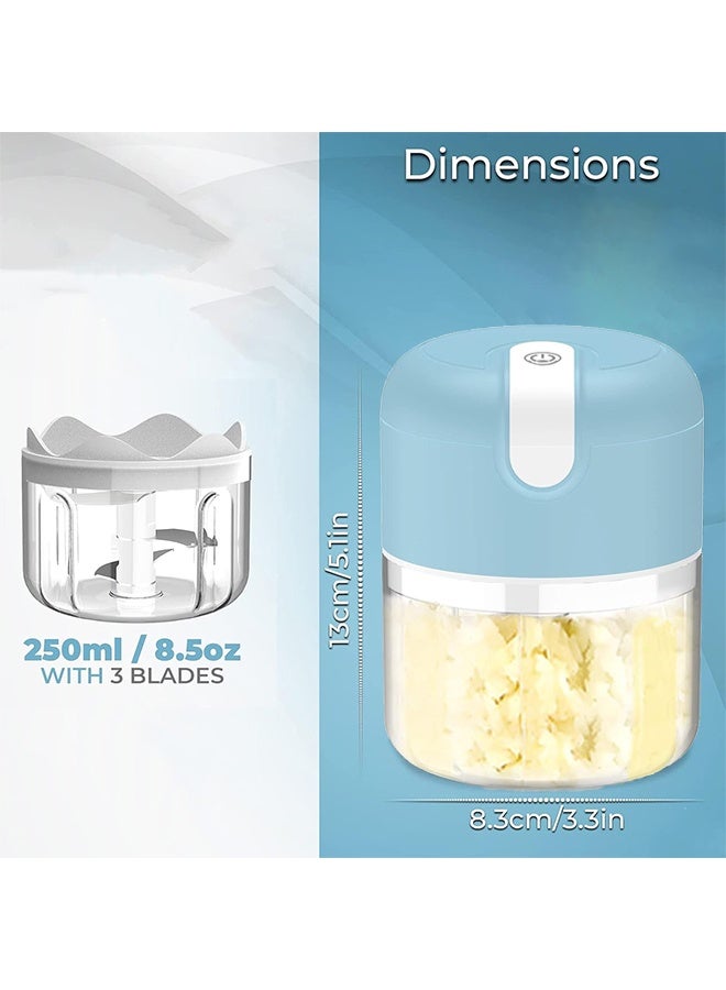 JS 250ML Electric Food Processor Portable Meat Blender Onion Chopper Garlic Mincer Vegetable Cutter with 3 Steel,Easy to Clean,for Kitchen Restaurant Picnic (Blue) - Image 2