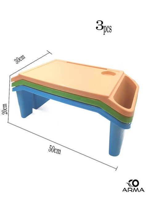 A set of 3 children's school tables with side openings for several uses, in various colors, 50 * 30 * 20 cm