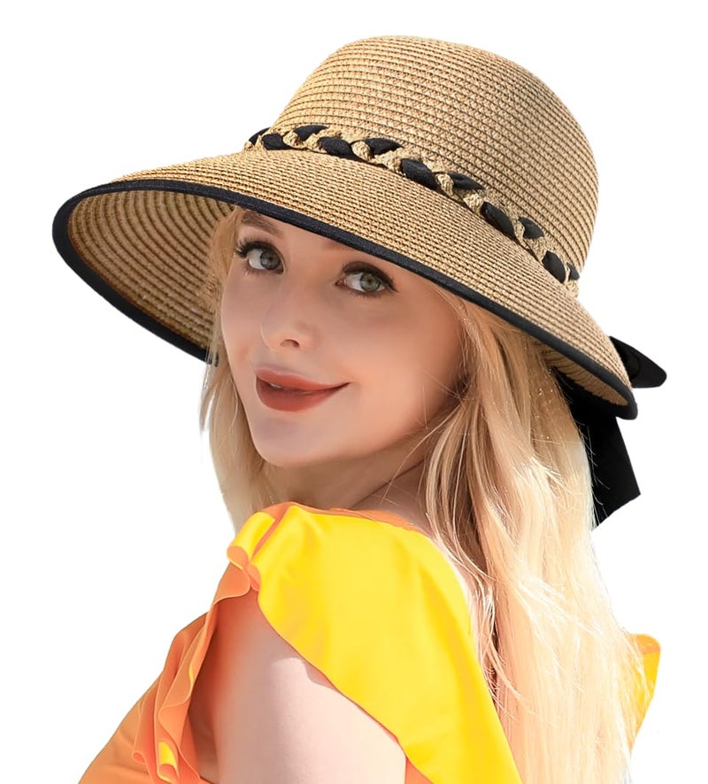 Pleneal Beach Hats for Women, Straw Hat for Women UPF 50+ UV Sun Protection Foldable Sun Hat Deep Khaki - Image 1