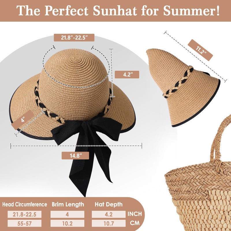 Pleneal Beach Hats for Women, Straw Hat for Women UPF 50+ UV Sun Protection Foldable Sun Hat Deep Khaki - Image 4