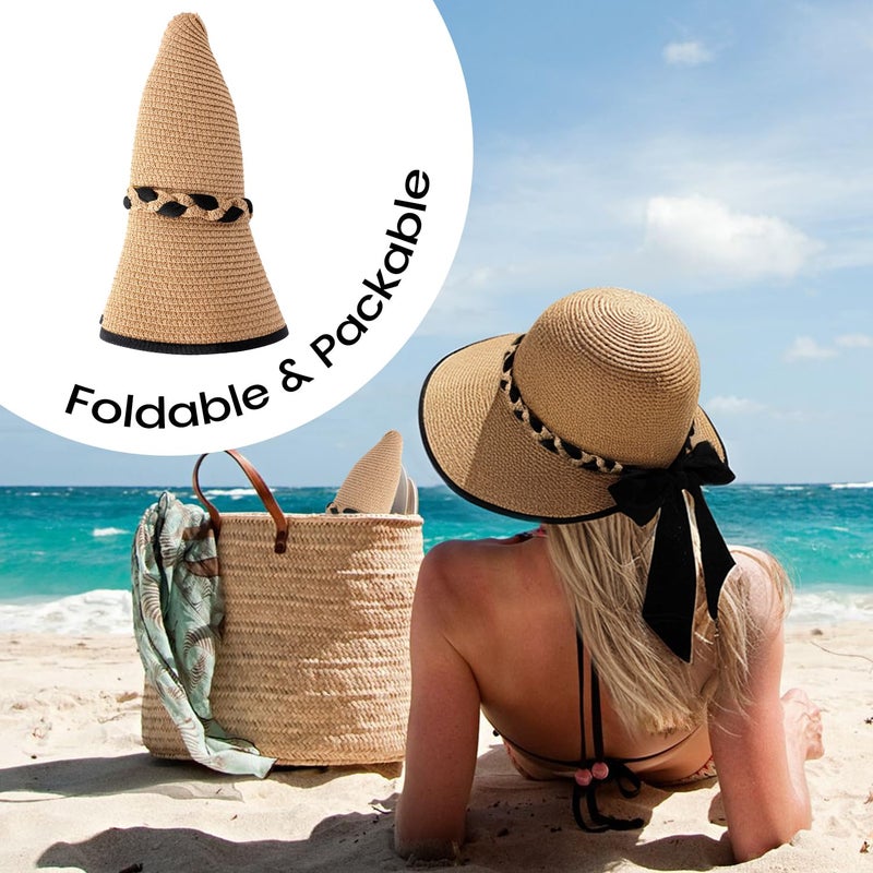 Pleneal Beach Hats for Women, Straw Hat for Women UPF 50+ UV Sun Protection Foldable Sun Hat Deep Khaki - Image 5