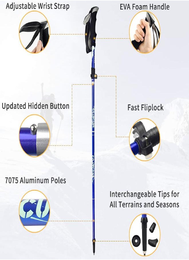 Covacure - Trekking Poles Collapsible Hiking Poles - Aluminum Alloy 7075 Trekking Sticks With Quick Lock System, Telescopic, Collapsible, Ultralight For Hiking, Camping - Image 1