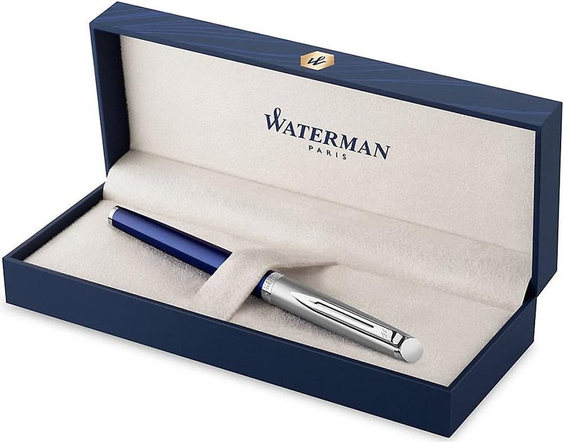 Waterman قلم حبر Waterman Hemisphere Essential - فولاذ مقاوم للصدأ غير لامع وبرميل أزرق مع حواف كروم - Image 1