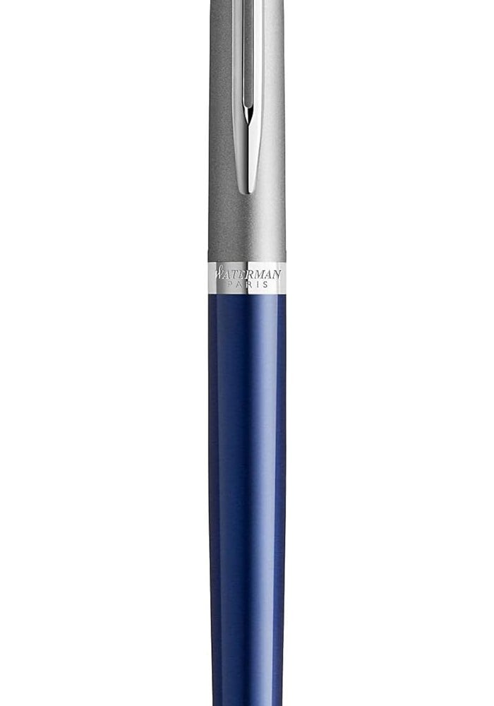Waterman قلم حبر Waterman Hemisphere Essential - فولاذ مقاوم للصدأ غير لامع وبرميل أزرق مع حواف كروم - Image 3